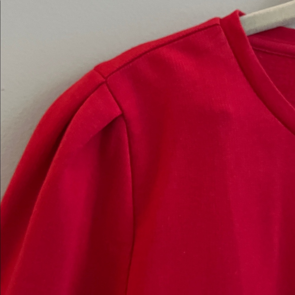 J Crew red puff sleeve dressy sweatshirt top beaded shoulder size small - Picture 9 of 15